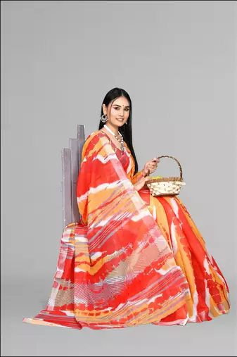 yellow multicolour digital print saree