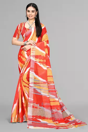 yellow multicolour digital print saree
