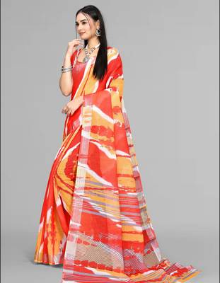 yellow multicolour digital print saree 4