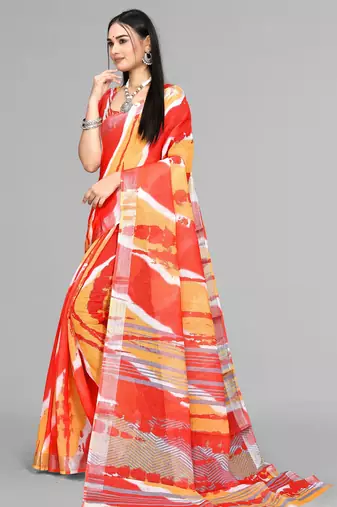 yellow multicolour digital print saree