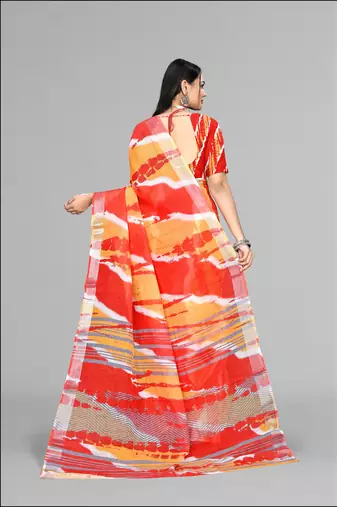 yellow multicolour digital print saree