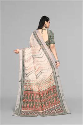 beige  linen  digital print saree (chicku) 5