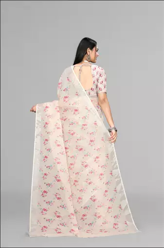 beige  linen  digital print saree (chicku)