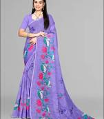 purple floral linen cotton digital print saree (purple)