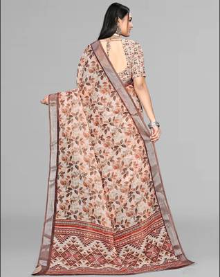 beige  linen  digital print saree (chicku) 5
