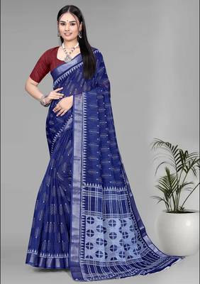 blue  linen digital print saree (navy blue) 3