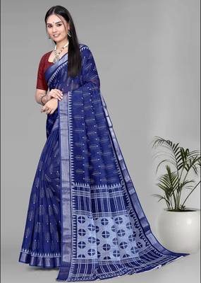 blue  linen digital print saree (navy blue) 4