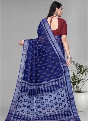 blue  linen digital print saree (navy blue) 5