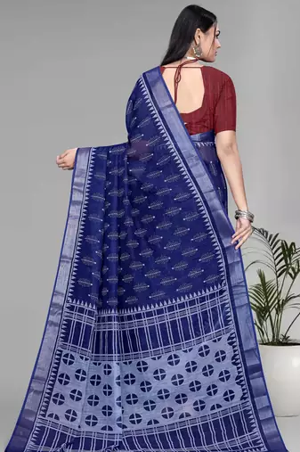 blue  linen digital print saree (navy blue)