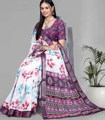 white  linen  digital print saree (multi)