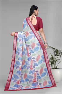 off white  linen  digital print saree (chicku) 5