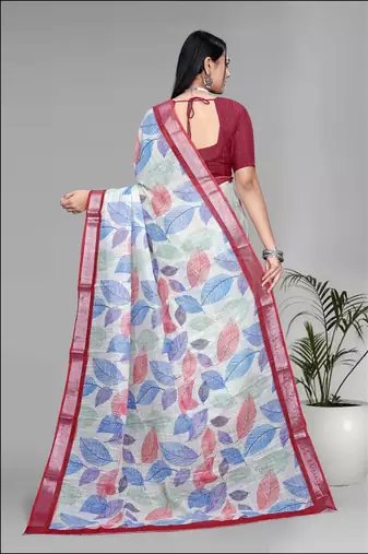 off white  linen  digital print saree (chicku)
