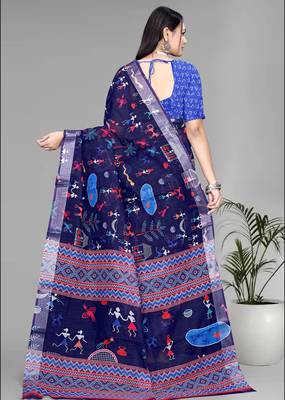 blue  linen digital print saree (navy blue) 5
