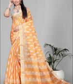 yellow  linen cotton  digital print saree (yellow)
