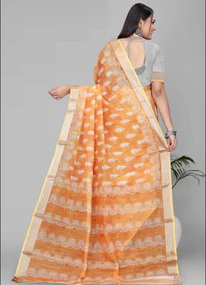 yellow  linen cotton  digital print saree (yellow) 5