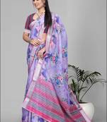 purple floral linen cotton digital print saree (purple)
