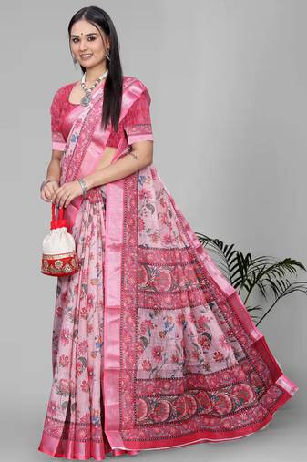 pink madhubani digital print saree (pink)