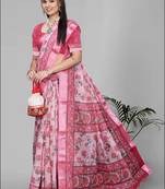 pink madhubani digital print saree (pink)