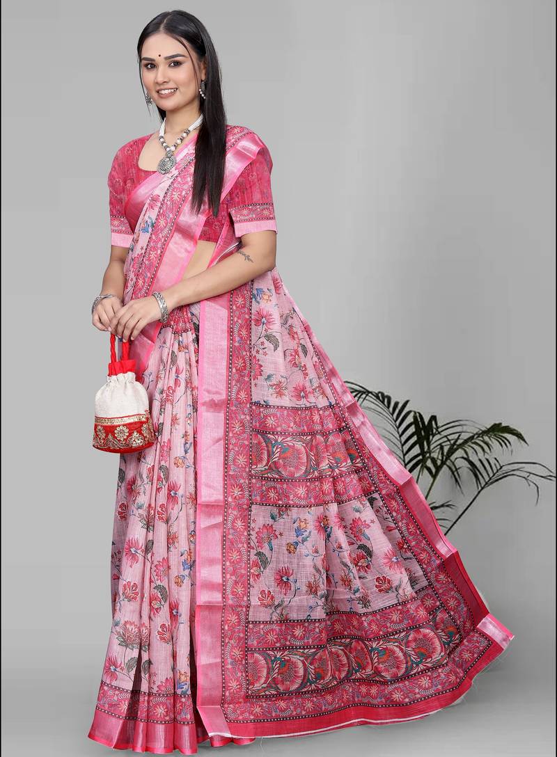 pink madhubani digital print saree (pink)