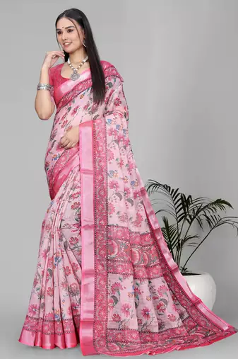 pink madhubani digital print saree (pink)