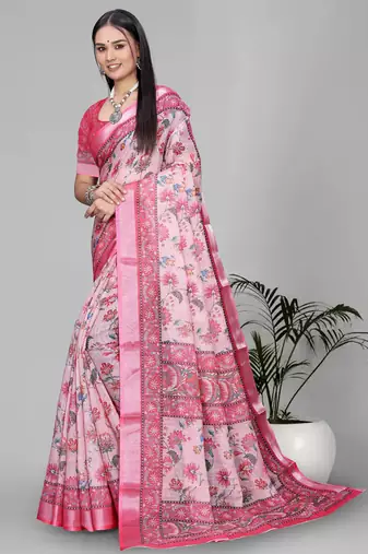 pink madhubani digital print saree (pink)