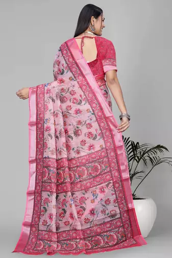 pink madhubani digital print saree (pink)