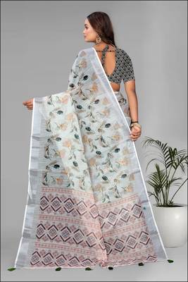off white  linen  digital print saree (white) 5