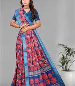 blue linen  digital print saree (multi)