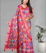 pink linen  digital print saree (multi)