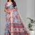 sky blue  linen  digital print saree