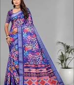 blue floral linen cotton digital print saree (purple)