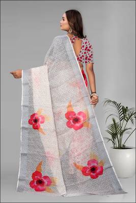 cream  linen  digital print saree (chicku) 5