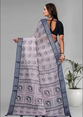 cream  linen  digital print saree (chicku) 5