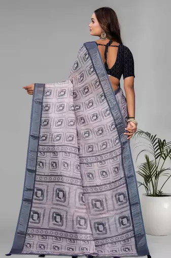 cream  linen  digital print saree (chicku)