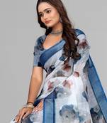 white  linen  digital print saree (white)