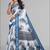 white  linen  digital print saree (white)