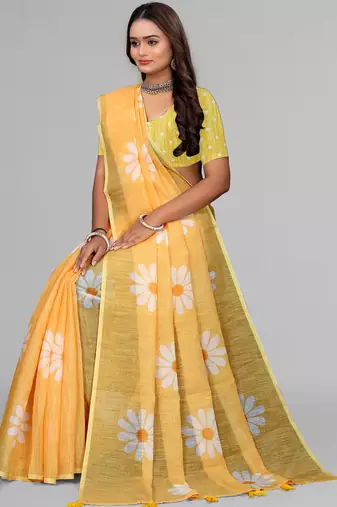 yellow yellow digital print saree