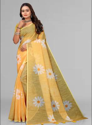yellow yellow digital print saree 3