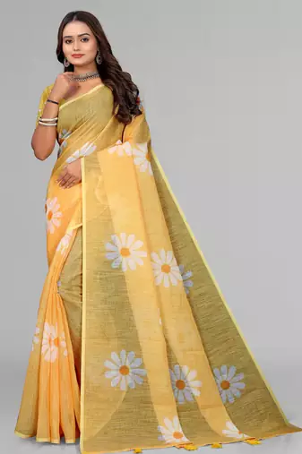 yellow yellow digital print saree