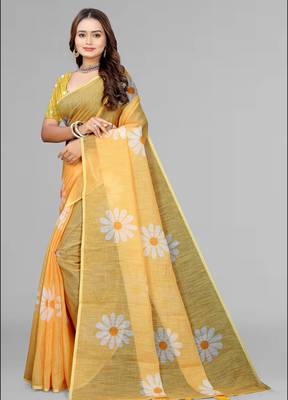 yellow yellow digital print saree 4