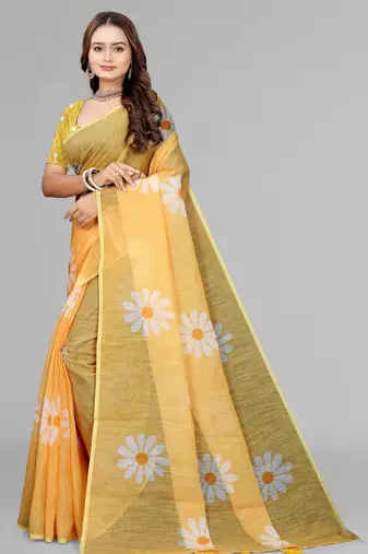 yellow yellow digital print saree