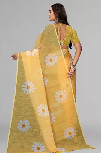 yellow yellow digital print saree