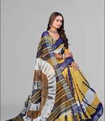 mustard linen  digital print saree (mustard)