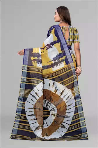 mustard linen  digital print saree (mustard)