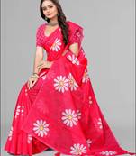 pink floral linen cotton digital print saree (pink)