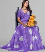 purple  linen  digital print saree (purple)
