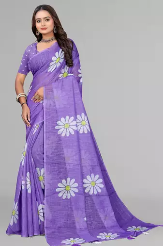 purple  linen  digital print saree (purple)