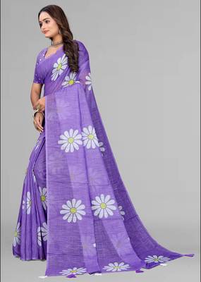 purple  linen  digital print saree (purple) 4