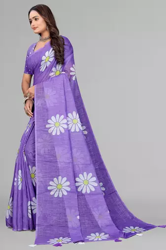purple  linen  digital print saree (purple)