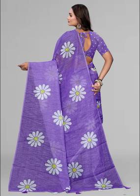 purple  linen  digital print saree (purple) 5